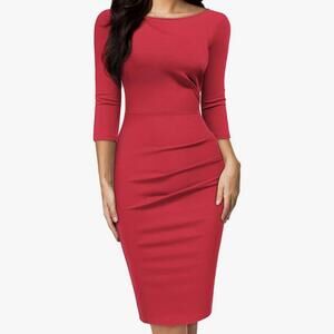 Miusol Retro Style Red 3/4 Sleeve Knee Length Pencil Dress Size XL